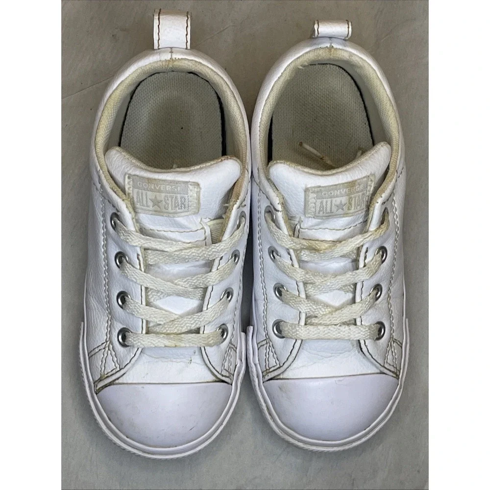 White Leather Low Top Converse Childs Kids‎ 10 Small Summer Beach Clean Girl
